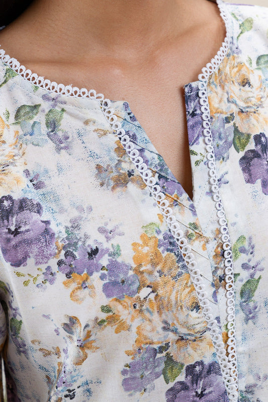 3 PIECE PRINTED LAWN SUIT-FLORET MUSK (UNSTITCHED)