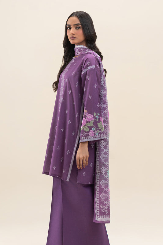 3 PIECE PRINTED LAWN SUIT-CARMIN ROSE (UNSTITCHED)