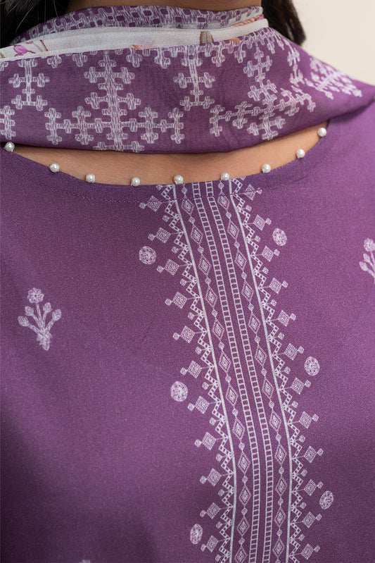 3 PIECE PRINTED LAWN SUIT-CARMIN ROSE (UNSTITCHED)