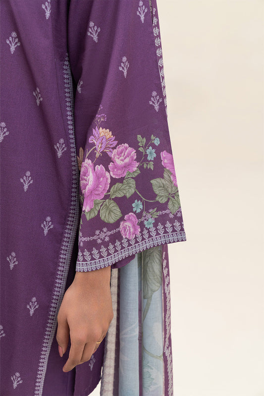 3 PIECE PRINTED LAWN SUIT-CARMIN ROSE (UNSTITCHED)