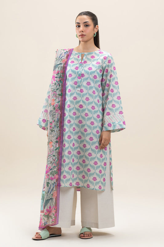 3 PIECE PRINTED LAWN SUIT-ARCTIC GLAM (UNSTITCHED)