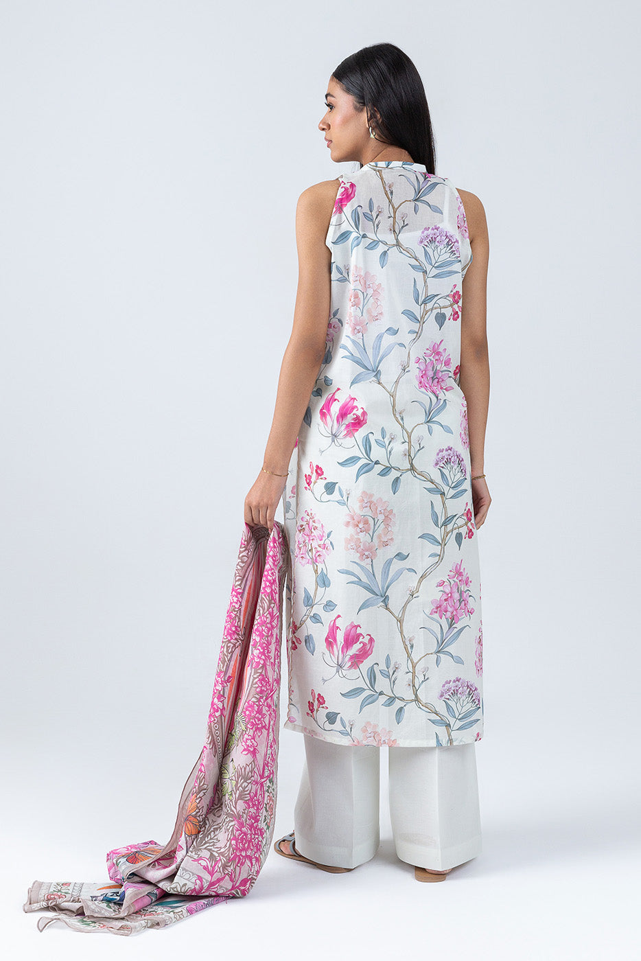 3 PIECE PRINTED LAWN SUIT-IVORY ORCHID (UNSTITCHED)