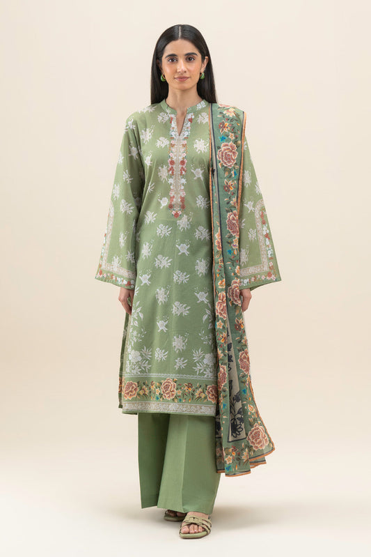 3 PIECE PRINTED LAWN SUIT-MYSTIC GREEN (UNSTITCHED)