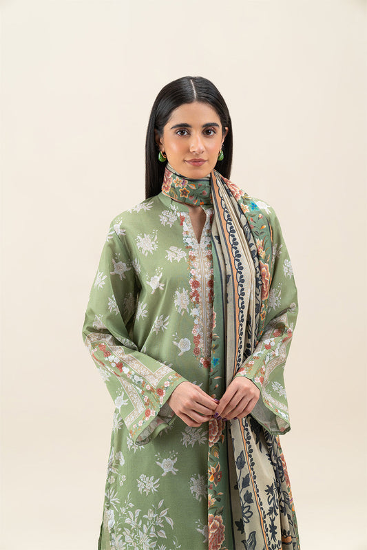 3 PIECE PRINTED LAWN SUIT-MYSTIC GREEN (UNSTITCHED)