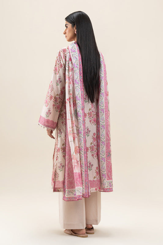3 PIECE PRINTED LAWN SUIT-CARMINE ROSE (UNSTITCHED)