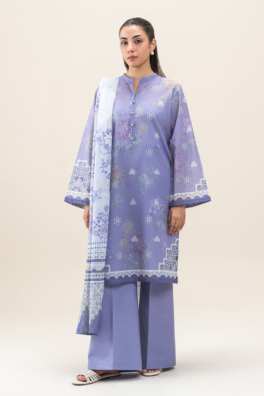 3 PIECE PRINTED LAWN SUIT-LAVENDER BLOOM (UNSTITCHED)