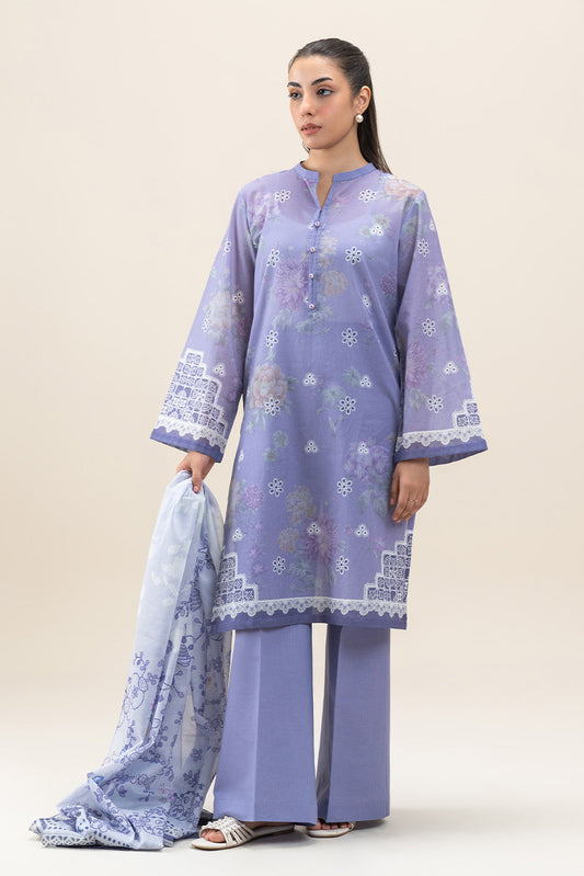 3 PIECE PRINTED LAWN SUIT-LAVENDER BLOOM (UNSTITCHED)