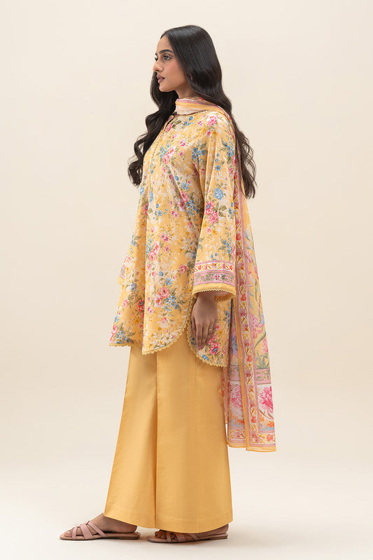 3 PIECE PRINTED LAWN SUIT-MUSTARD MIRAGE (UNSTITCHED)