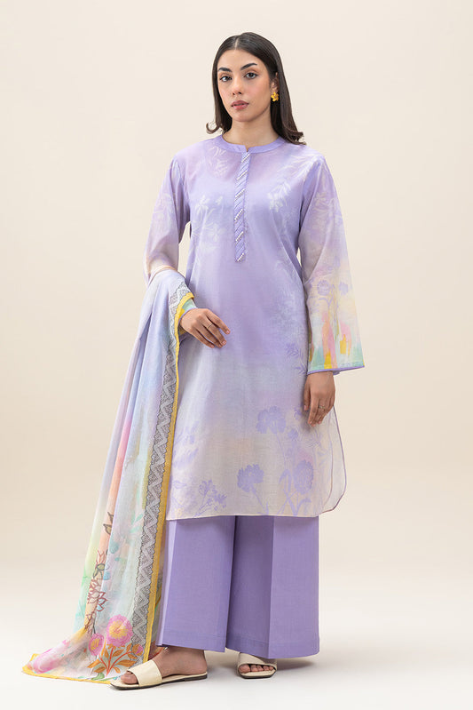 3 PIECE PRINTED LAWN SUIT-HEATHER HUES (UNSTITCHED)