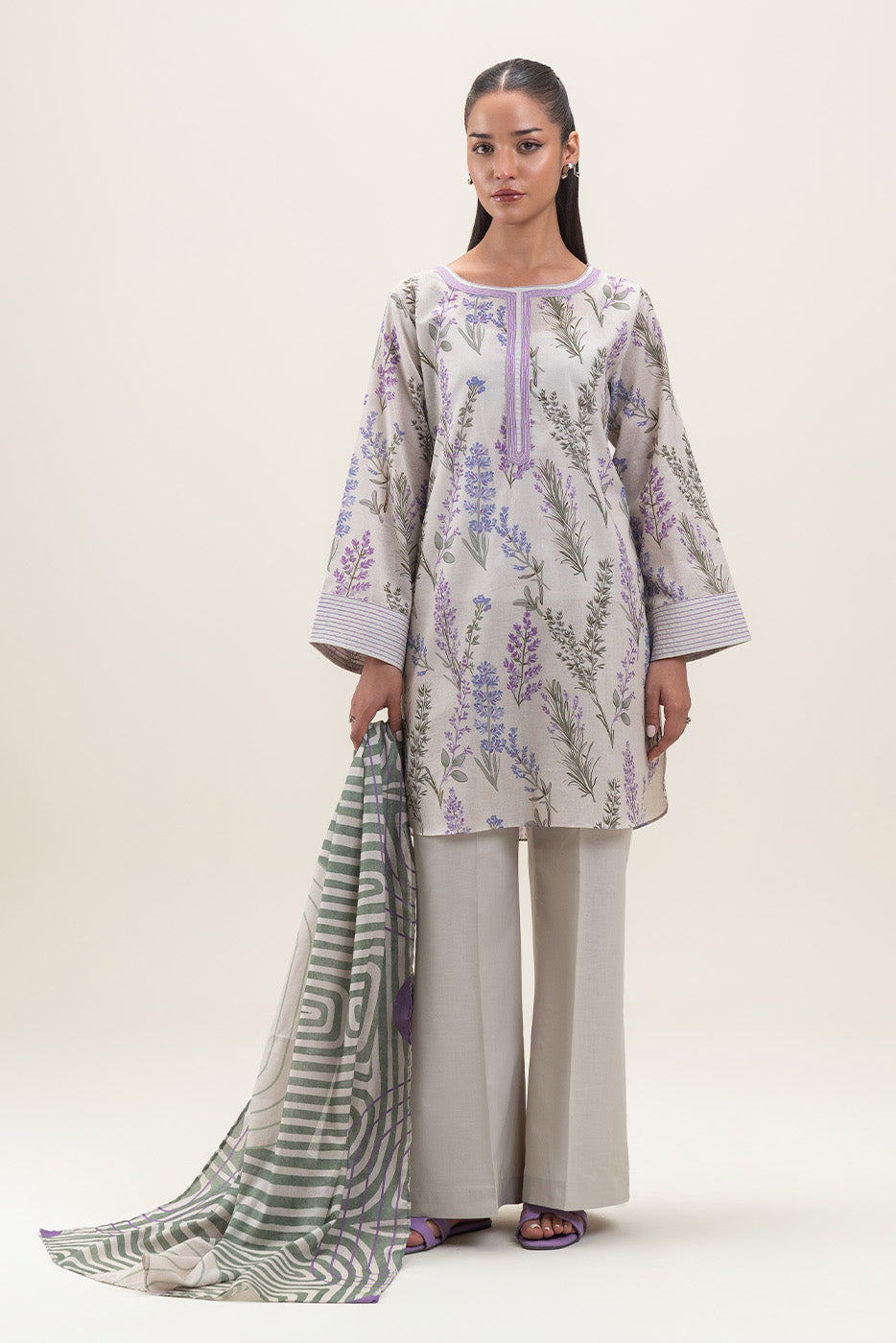 3 PIECE PRINTED LAWN SUIT-DECO GARDEN (UNSTITCHED)