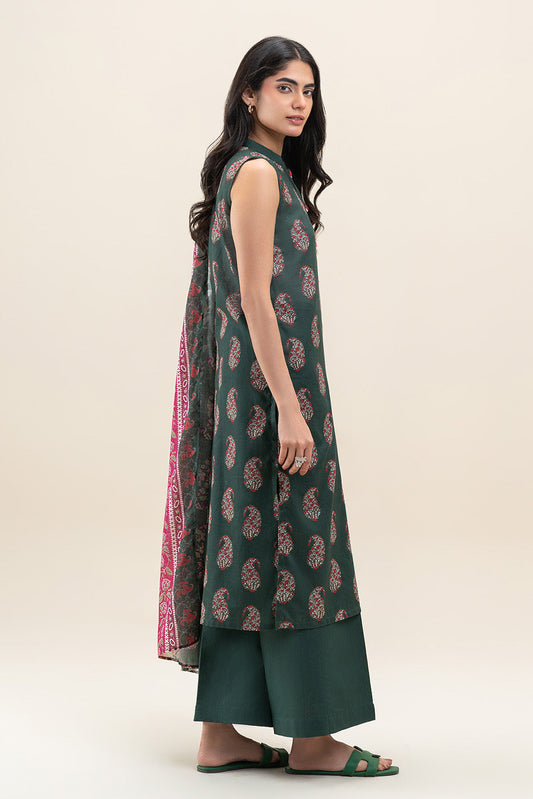3 PIECE PRINTED LAWN SUIT-EMERALD PINE (UNSTITCHED)