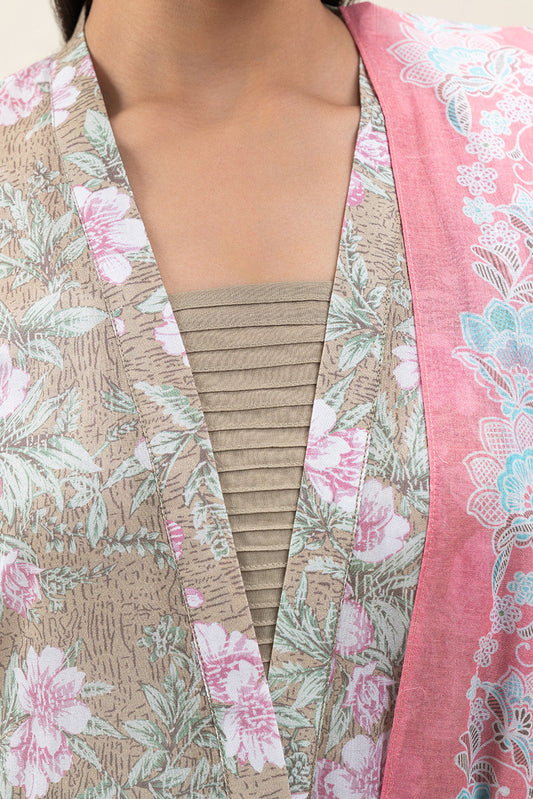 3 PIECE PRINTED LAWN SUIT-MOSS GREEN (UNSTITCHED)