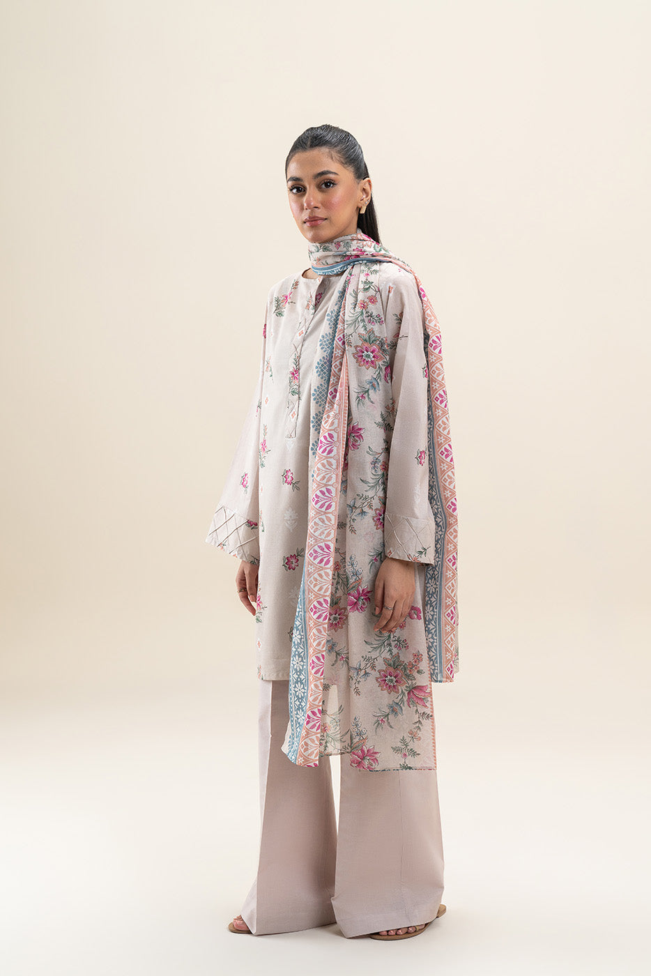 3 PIECE PRINTED LAWN SUIT-ORCHID GLEAM (UNSTITCHED)