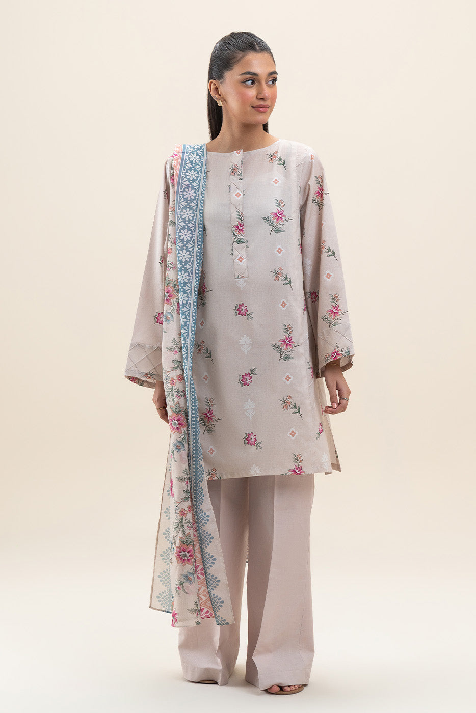3 PIECE PRINTED LAWN SUIT-ORCHID GLEAM (UNSTITCHED)