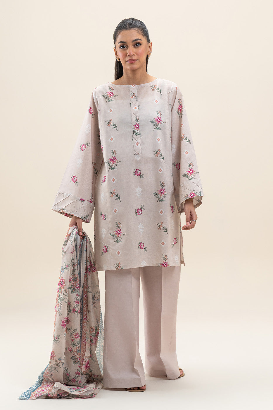2 PIECE PRINTED LAWN SUIT-ORCHID GLEAM (UNSTITCHED)