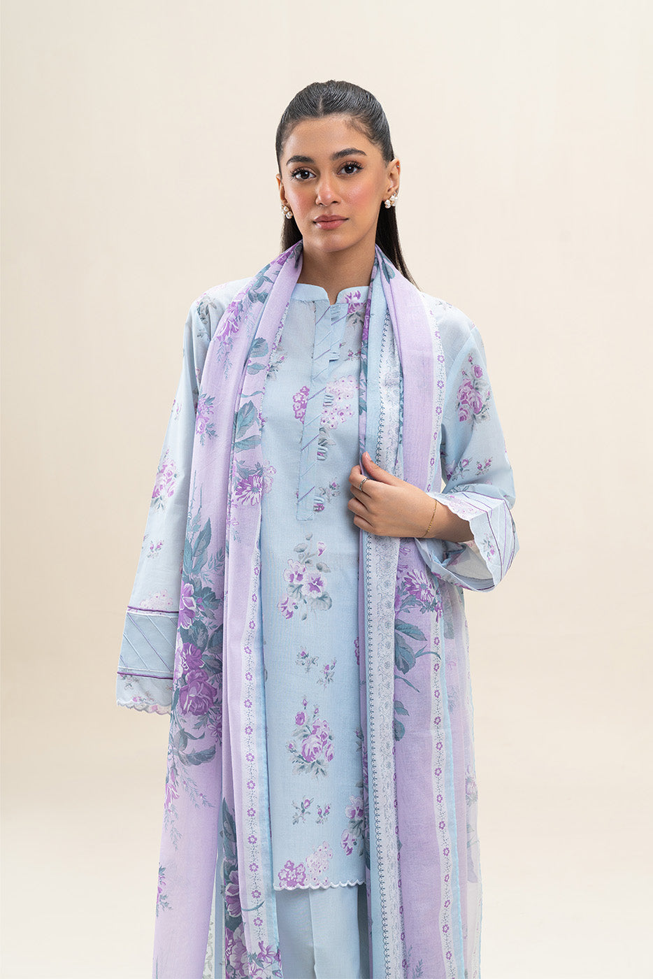 3 PIECE PRINTED LAWN SUIT-SKY BLOOM (UNSTITCHED)