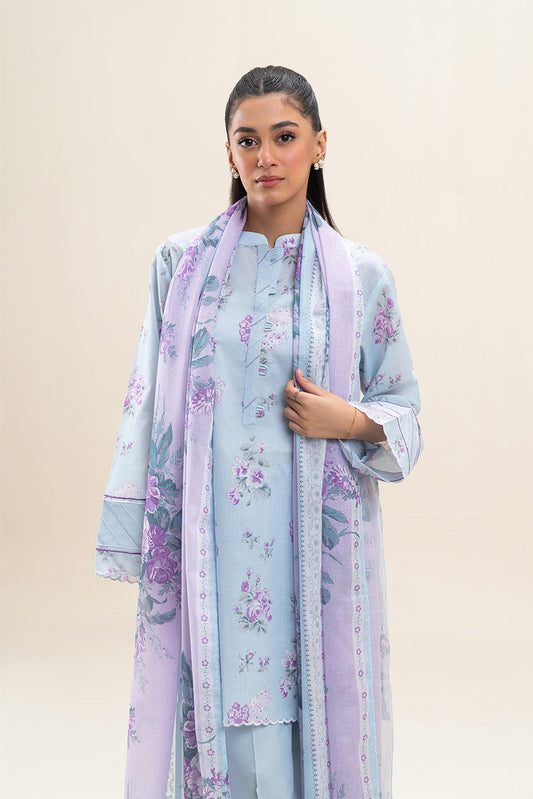 3 PIECE PRINTED LAWN SUIT-SKY BLOOM (UNSTITCHED)