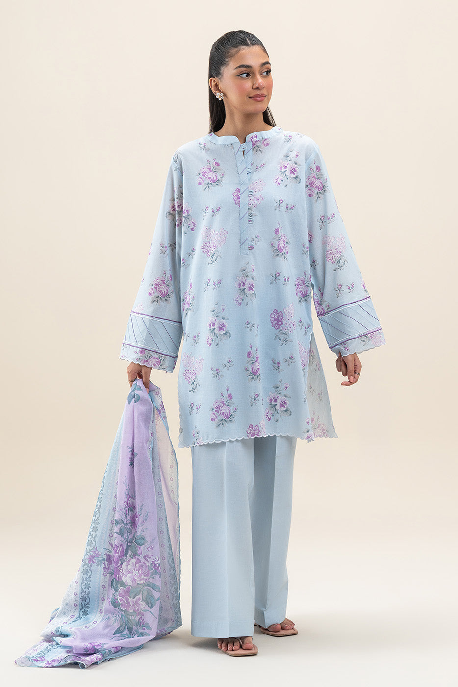 3 PIECE PRINTED LAWN SUIT-SKY BLOOM (UNSTITCHED)