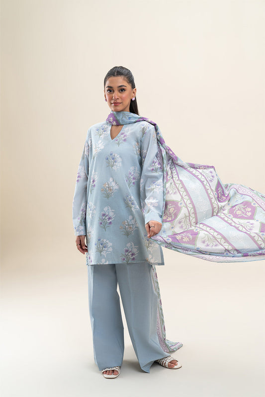 3 PIECE PRINTED LAWN SUIT-ARCTIC ROSE (UNSTITCHED)