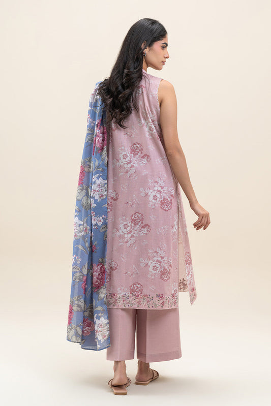 3 PIECE EMBROIDERED LAWN SUIT-SOFT ROUGE (UNSTITCHED)