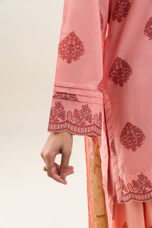 3 PIECE PRINTED LAWN SUIT-GLOOMY PEACH (UNSTITCHED)