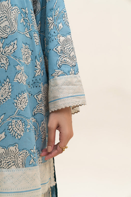 3 PIECE PRINTED LAWN SUIT-STEEL BLUE (UNSTITCHED)