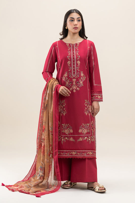 3 PIECE EMBROIDERED LAWN SUIT-GARNET VERVE (UNSTITCHED)