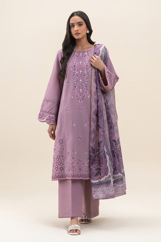 3 PIECE EMBROIDERED LAWN SUIT-FLORAL MUSK (UNSTITCHED)