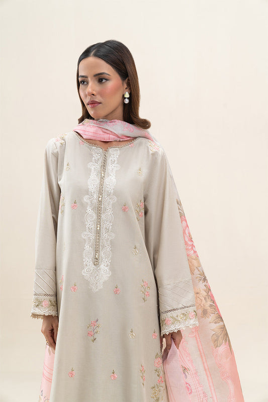 3 PIECE EMBROIDERED LAWN SUIT-PISTACHIO PINK (UNSTITCHED)