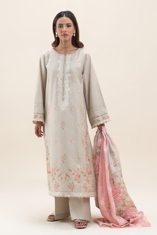3 PIECE EMBROIDERED LAWN SUIT-PISTACHIO PINK (UNSTITCHED)
