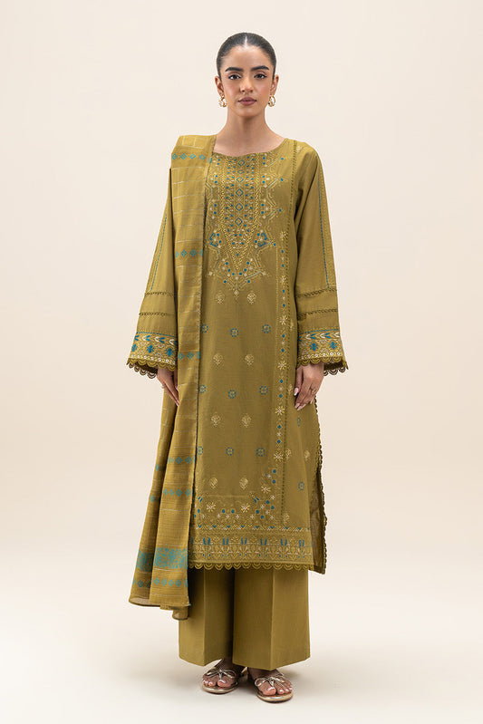 3 PIECE EMBROIDERED LAWN SUT-OLIVE FERN (UNSTITCHED)