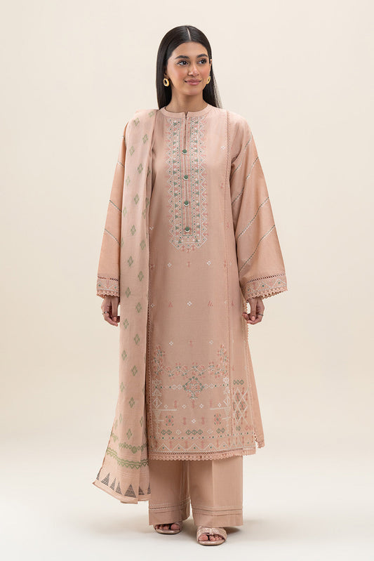3 PIECE EMBROIDERED LAWN SUIT-PEACH CHARM (UNSTITCHED)