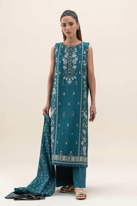 3 PIECE EMBROIDERED LAWN SUIT-BERYL BLUE (UNSTITCHED)