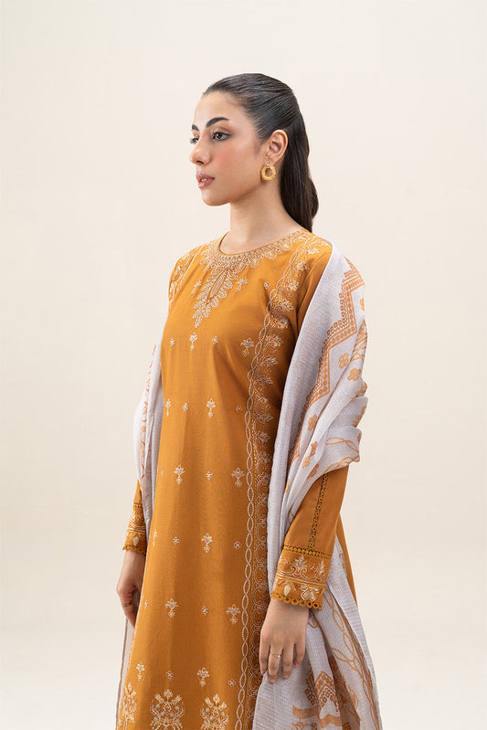 3 PIECE EMBROIDERED LAWN SUIT-CARAMEL MUSE (UNSTITCHED)
