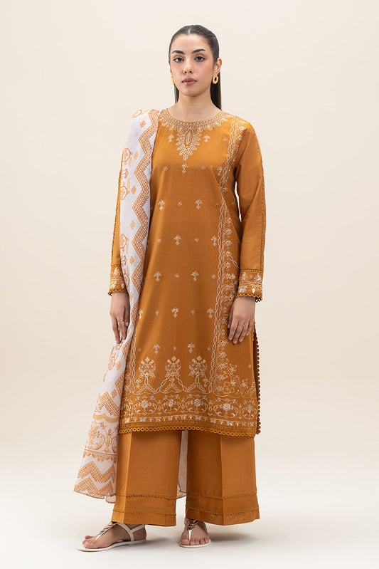3 PIECE EMBROIDERED LAWN SUIT-CARAMEL MUSE (UNSTITCHED)
