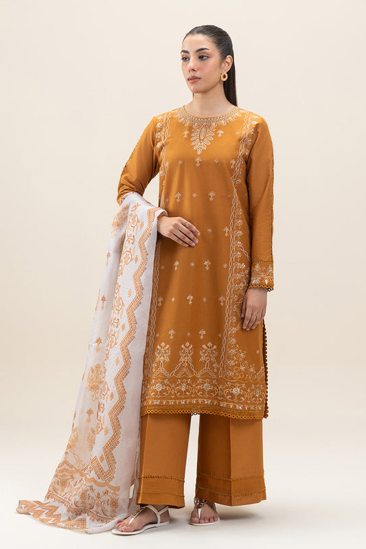 3 PIECE EMBROIDERED LAWN SUIT-CARAMEL MUSE (UNSTITCHED)