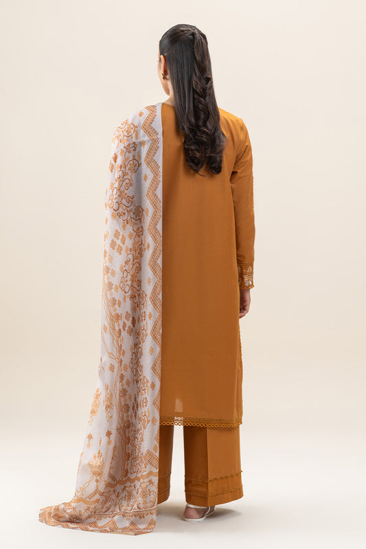 3 PIECE EMBROIDERED LAWN SUIT-CARAMEL MUSE (UNSTITCHED)