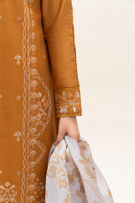 3 PIECE EMBROIDERED LAWN SUIT-CARAMEL MUSE (UNSTITCHED)