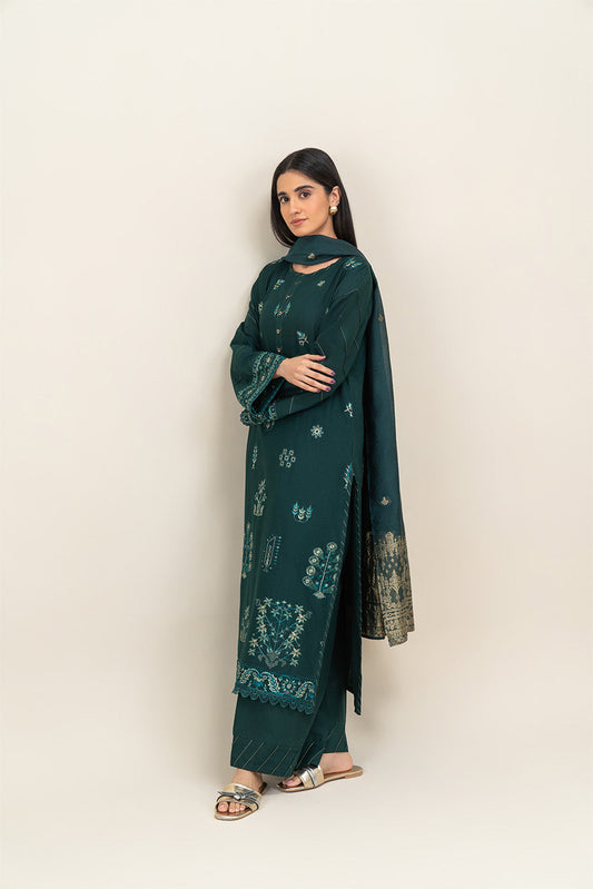 3 PIECE EMBROIDERED LAWN SUIT-TUCSON TEAL (UNSTITCHED)