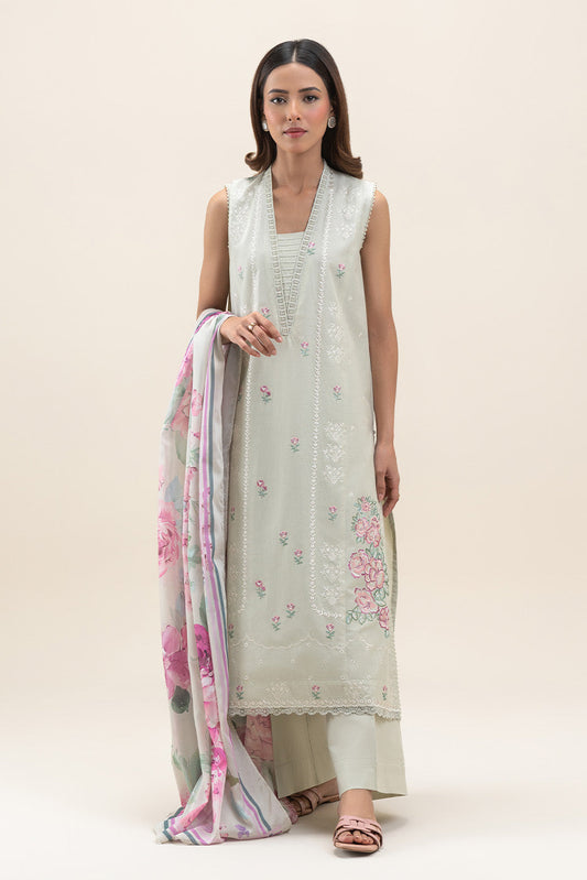 3 PIECE EMBROIDERED LAWN SUIT-SAGE BLOOM (UNSTITCHED)