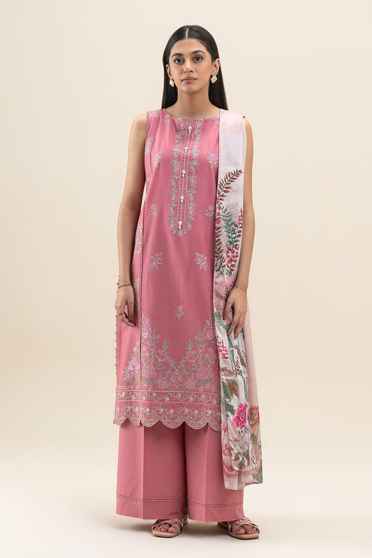3 PIECE EMBROIDERED LAWN SUIT-FLORAL BLUSH (UNSTITCHED)