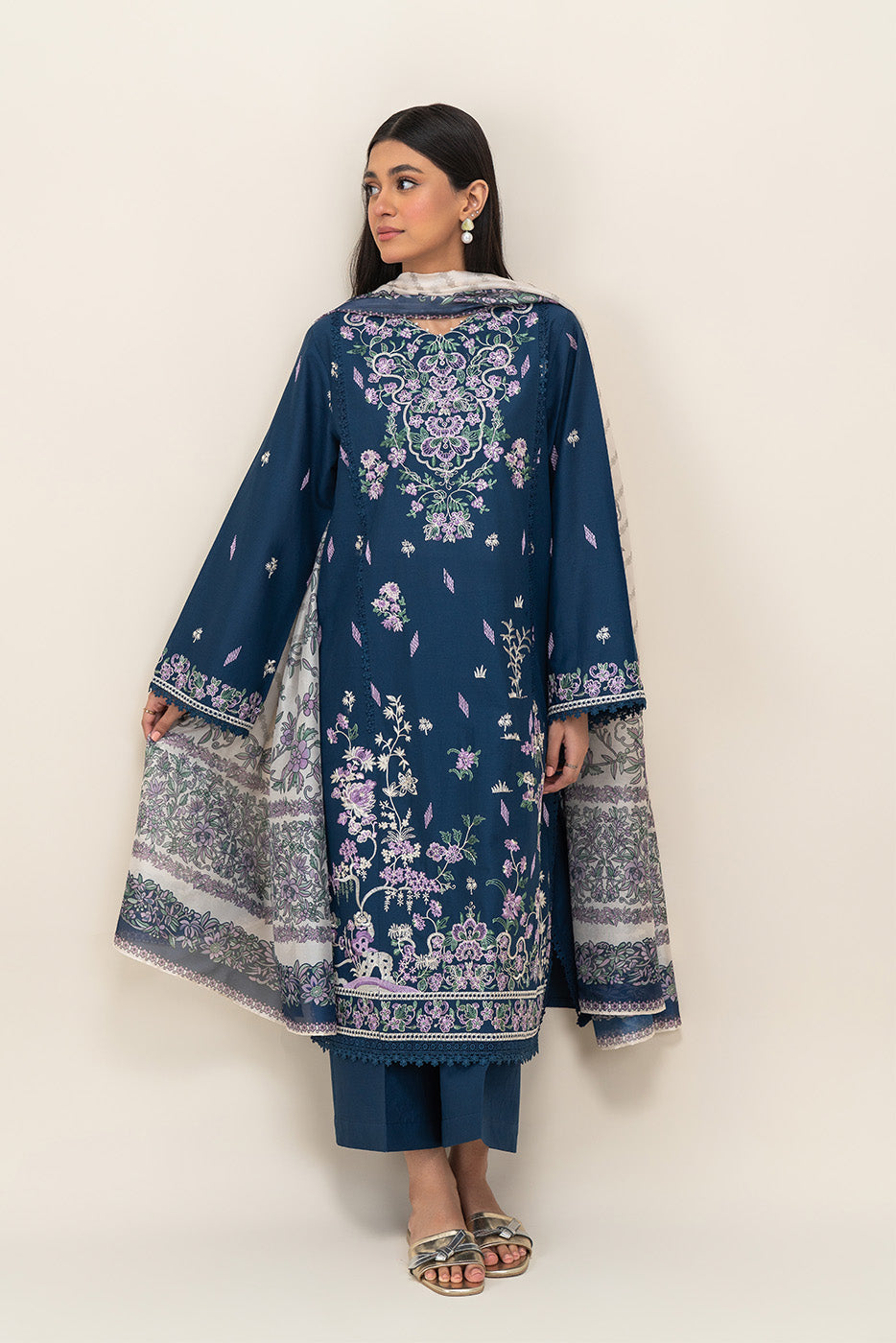 3 PIECE EMBROIDERED LAWN SUIT-ROYAL ORCHID (UNSTITCHED)
