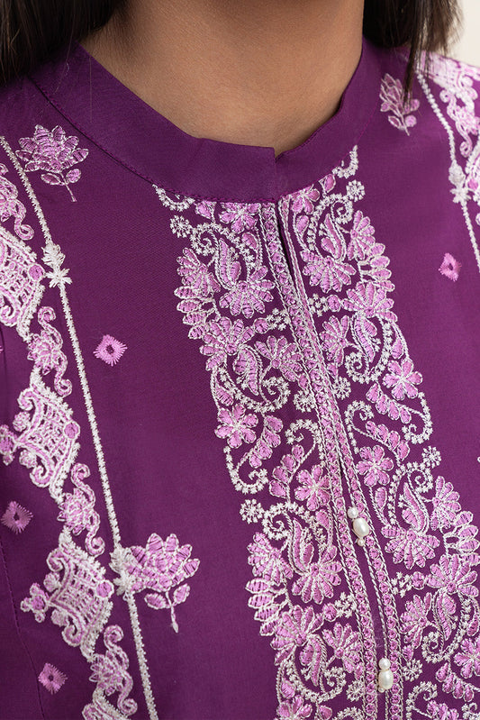 3 PIECE EMBROIDERED LAWN SUIT-PLUM PUFF (UNSTITCHED)