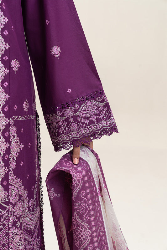 3 PIECE EMBROIDERED LAWN SUIT-PLUM PUFF (UNSTITCHED)
