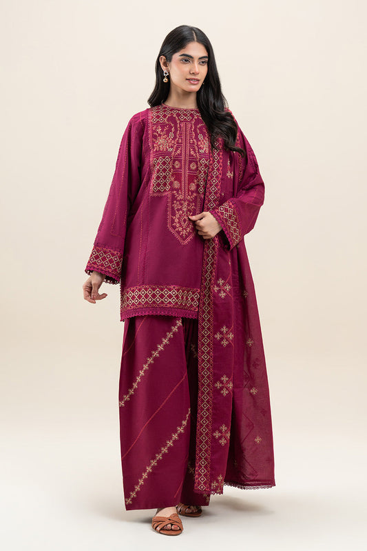 3 PIECE EMBROIDERED LAWN SUIT-MAJESTIC RED (UNSTITCHED)