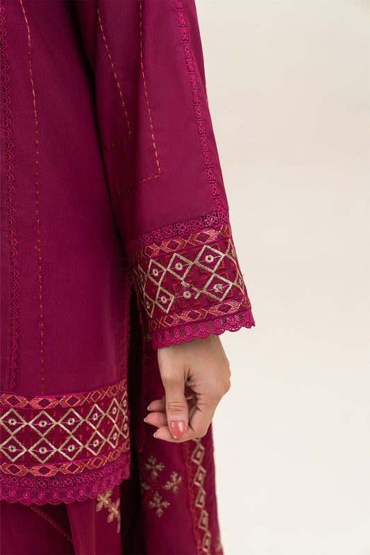 3 PIECE EMBROIDERED LAWN SUIT-MAJESTIC RED (UNSTITCHED)