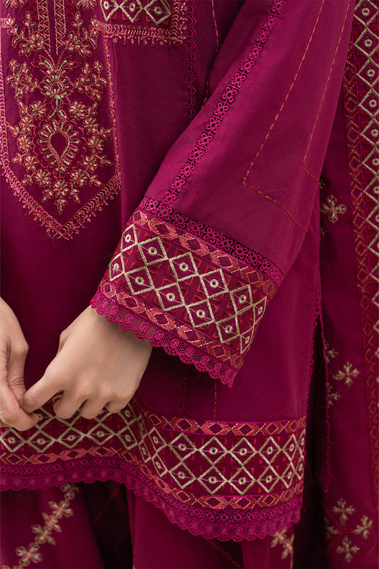 3 PIECE EMBROIDERED LAWN SUIT-MAJESTIC RED (UNSTITCHED)