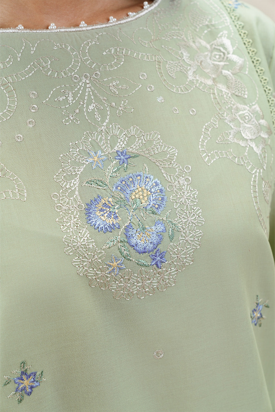 2 PIECE EMBROIDERED LAWN SUIT-MOSS GREEN (UNSTITCHED)
