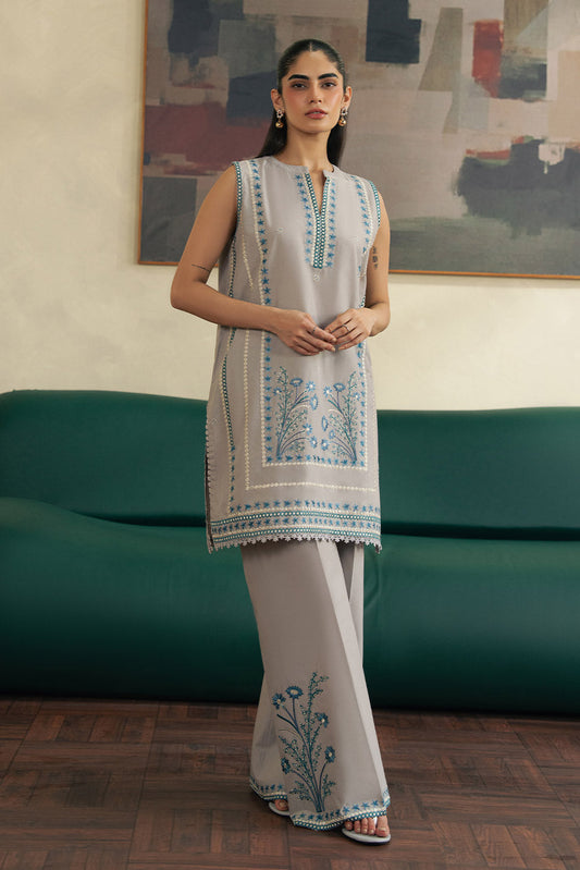 2 PIECE EMBROIDERED LAWN SUIT-GRAPHITE BLUE (UNSTITCHED)