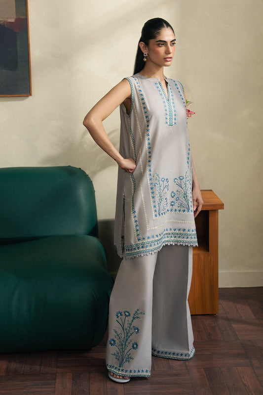2 PIECE EMBROIDERED LAWN SUIT-GRAPHITE BLUE (UNSTITCHED)